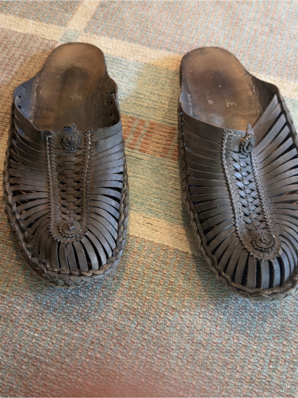 Free People Black Leather Woven Slip-On Mule Sandals